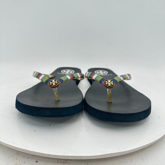 Tory Burch Women Size 9 Blue White Green Red Rubber Thong Slide Flip Flop Sandal - Picture 3 of 11